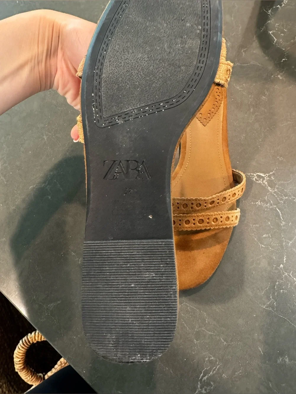 Suede Double-Strap Slide Sandals in Tan - Picture 4 of 4